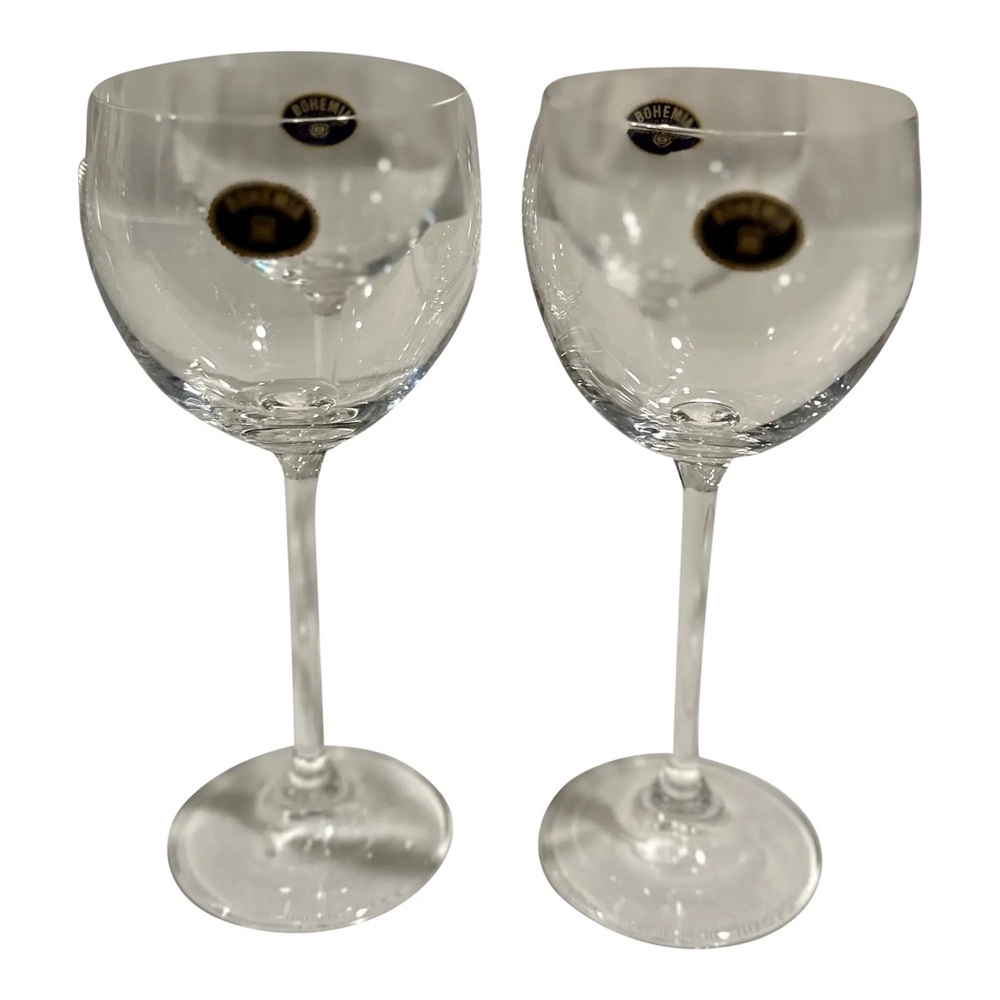 Vintage Bohemian Crystal Wine Glasses Czech Republic Set of Four